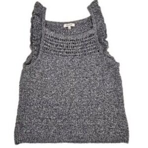 Madewell  blue/white Tank Top with ruffle shoulders, crocheted size large